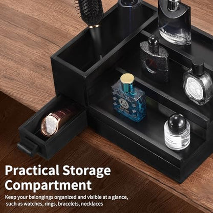 Perfume Stand Organizer for Men, 3 Tier Perfume Display Shelf with Velvet Lining Drawer and Hidden Compartment,Great Gift for Father, Men (Black - 1 Drawer) - style: 1 drawer - Black