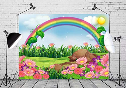 BELECO 10x6.5ft Fabric Rainbow and Sun Backdrop Enchanting Garden with Rainbow Cartoon Spring Photography Backdrop for Party Decoration Birthday Kids Boy Baby Shower Photoshoot Photo Background Props - size: 10x6.5FT