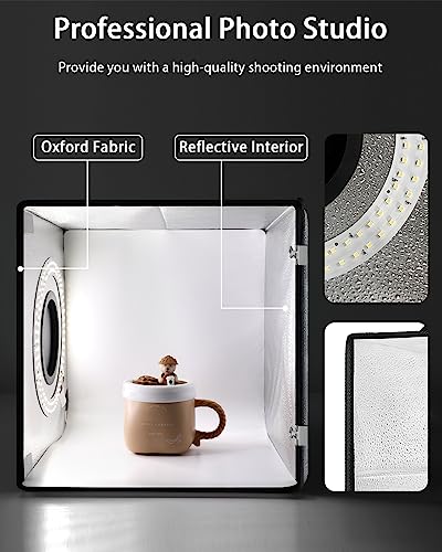 DUCLUS Light Box Photography, Portable Photo Studio Booth Box, 10" x 10" Professional Mini Shooting Tents with 104 LED Lights Dimmable, 6 Backdrops for Small Product: Jewelry, Miniature Models etc. - size: 10*10 inch