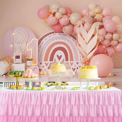 Fabric 10x6ft Girl 1st Birthday Party Backdrop Bohemia Rainbow Sweet One Pink Balloons Scene Photography Background Princess Girl First Birthday Baby Shower Banner Cake Smash Decorations - size: 10x6ft(WxH)
