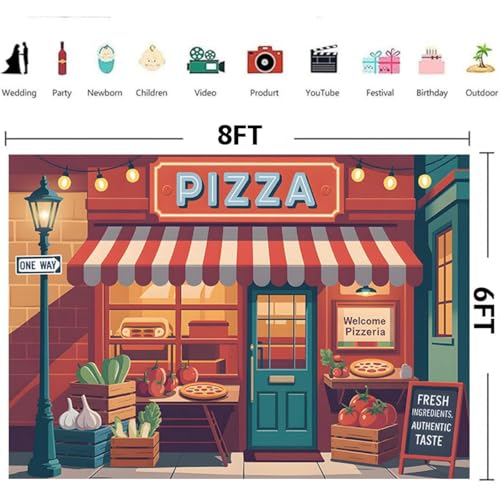 Cartoon Italian Pizza Shop Backdrop Fresh Vegetables Fruits Boys Girls Cooking Baby Shower Background Pizzeria Birthday Party Decorations Pizza Party Favors (B, 8X6FT) - color: B, size: 8X6FT