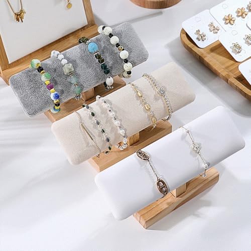 Wooden Watches Display Stands Base Watch Necklace Bracelet Organizer Rack Bangle Scrunchie Headband Showcase Stands Exterior Beige PU - color: Flat PU Beige