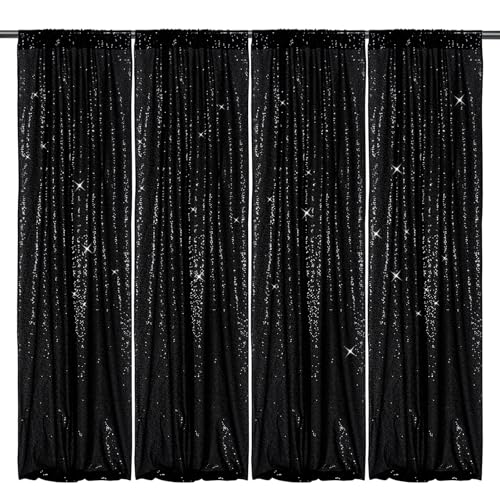 PartyDelight Black 2FT X 8FT Sparkly Sequin Backdrop Curtains 4 Panels, for Wedding, Party, Room Decorations. - color: Black, size: 24"W x 96"L (Pack of 4)