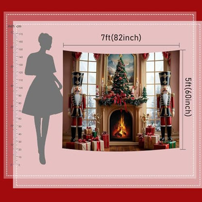 Mocsicka Merry Christmas Backdrop Nutcracker Soldier Christmas Fireplace Party Decorations Banner Xmas Tree Backrgound for Photography Photo Booth Props (Red, 12x10ft(144"x120")) - size: 12x10ft(144"x120")
