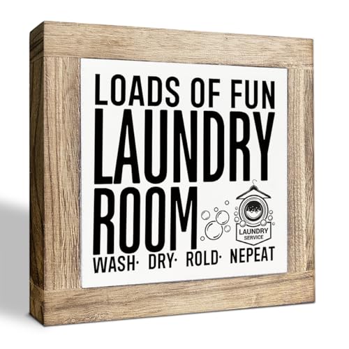 Laundry Room Sign, Loads of Fun - Wash Dry Fold Repeat Sign, Funny Laundry Wood Signs, Rustic Home Decor, Farmhouse Decor for Shelves Counter, Funny Housewarming Gift - color: Color03