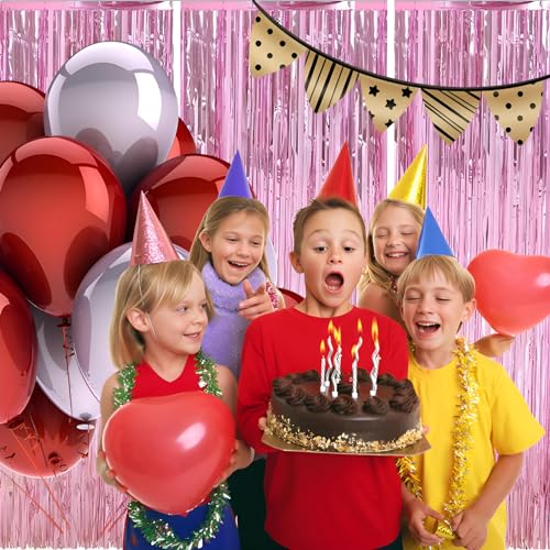 Valentines Day Keyali 2 Pack 3.3 * 8.3 ft Foil Curtain Metallic Tinsel Fringe Curtains Photo Booth Props Backdrop for Birthday Wedding Engagement Baby Shower Christmas Holiday Celebration Partyl,Pink - color: Pink, size: 2 Pack