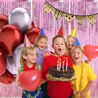 Valentines Day Keyali 2 Pack 3.3 * 8.3 ft Foil Curtain Metallic Tinsel Fringe Curtains Photo Booth Props Backdrop for Birthday Wedding Engagement Baby Shower Christmas Holiday Celebration Partyl,Pink - color: Pink, size: 2 Pack