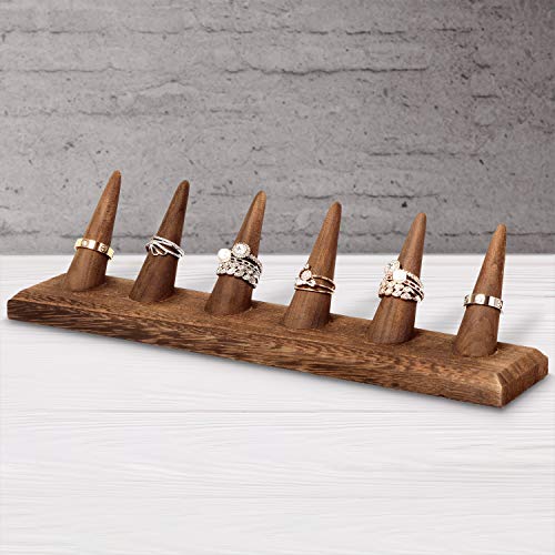 MOOCA 4 Pcs Set Finger Ring Stand Jewelry Display Holder Showcase Display Stands 11 x 2 1/4 x 2 3/4 in, Brown Color - color: Brown, 4 Pcs 6 Ring