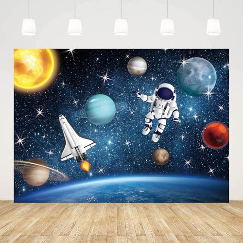 AIBIIN 10x7ft Outer Space Photo Backdrop Universe Planet Star Galaxy Astronaut Rocket Photography Background Kids Boy Birthday Party Decorations Banner Photo Props - size: 10x7ft