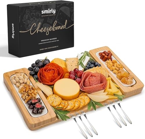 SMIRLY Charcuterie Boards Set - Large Bamboo Cheese Board Set - House Warming Gifts New Home, Wedding Gift for Couple, Bridal Shower Gift, Birthday Gifts for Women - style: Without Drawer