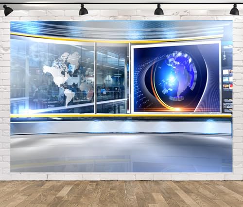 Fabric 7x5ft News Broadcast Backdrop TV Show News-Television Hall Interior Scene Photograohy Background Record News Report Business Study Backdrop Host Portrait Studio Props - size: 7x5FT