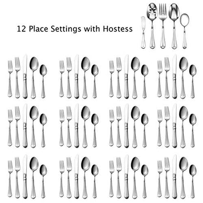 Mikasa French Countryside Flatware Set for 12, 65 Piece 18/10 Stainless Steel Silverware with Elegant Scroll Design and Serving Utensils, Durable Dinnerware Service - size: 65 Piece Set, style: French Countryside