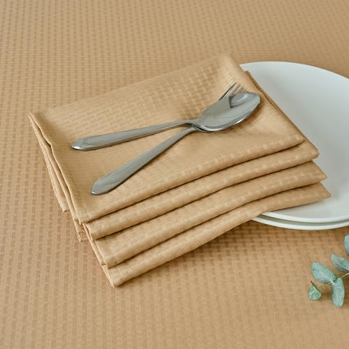 maxmill Cloth Napkins 20 x 20 Inch Weaved Texture Pattern Soft Comfortable and Luxury Serviette for Restaurant Family Dinners Weddings Parties and Banquets Set of 4 Pieces, Beige - color: Beige, size: 20" x 20" (Set of 4)