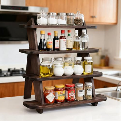 Wooden Cupcake Stand, 4 Tier Shelf Earring & Ring Holder Stands,Tiered Tray Stand Display Shelf Display Riser, Table Display Stand For Vendors, Perfume Organizer, Fragrance Shelf, Spice Rack - color: Walnut-4Tier