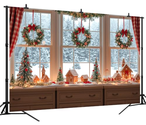 10x8 FT Christmas Gingerbread House Backdrop Natural Snow Outside Xmas Backdrops for Photography Gingerbread House Christmas Party Decorations Family Photo Shoot Props Banner - size: 10x8 FT