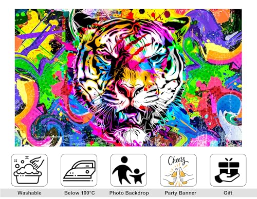 10x8ft Graffiti Tiger Backdrop Neon Colorful Photography Background for Night Club Party and Graffiti Art Display Wall Decorations Tapestry Photo Booth Props - size: 10x8ft