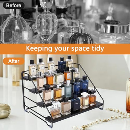 Cologne Organizer for Men, 4 Tier Perfume Stand, Metal Display Riser Stand, Dresser Organizer with Anti-Slip Washers,Display Stand Shelf for Fragrance, Skincare, Figurine, Dessert