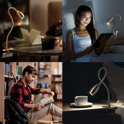 O'Bright Lumos - Versatile Clip-on Lamp: Zoomable Spotlight, Dimmable LED, Flexible Gooseneck, 4000K Light, 100% Metal Clamp - Ideal for Reading, Crafting, Work, and Headboards, Antique Brass - color: Antique Brass
