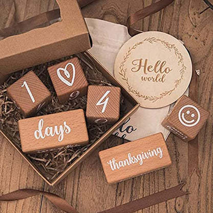 Monthly Baby Milestone Blocks Set of 6 Baby Age Blocks for Monthly Milestone Baby Age Milestone Signs Wooden Baby Photo Props Set Perfect for Baby Shower and Keepsake (Gift Set 6 PCS) - color: wood color 6pcs