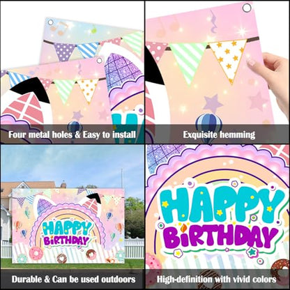5x3ft Cute Cartoon Cat Theme Backdrop Cartoon Photography Background Kids Boys Girls Birthday Party Decorations Photo Booth Banner Props - color: Purple-Cat