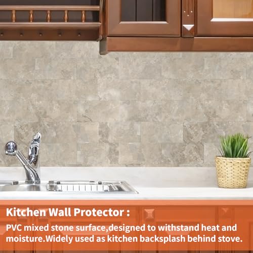 Peel and Stick Subway Tile Backsplash, 10 Sheets 12''x12''Beige Stone-Look 3D Wall Tiles, Thick & Strong Adhesive, Heat Resistant & Waterproof Stick On Tiles for Kitchen, Bathroom - color: Beige Stone Rock