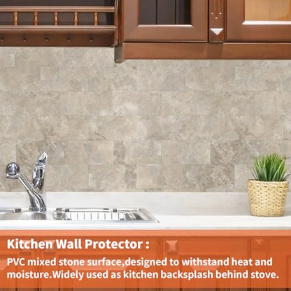 Peel and Stick Subway Tile Backsplash, 10 Sheets 12''x12''Beige Stone-Look 3D Wall Tiles, Thick & Strong Adhesive, Heat Resistant & Waterproof Stick On Tiles for Kitchen, Bathroom - color: Beige Stone Rock