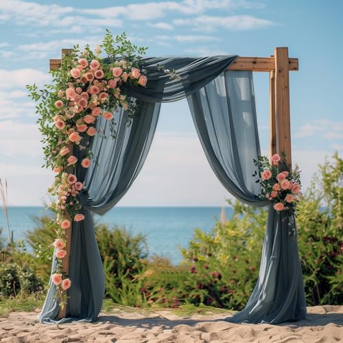 Wokceer Wedding Arch Draping Fabric Grey Blue 28.7" x 20FT Sheer Drapes Backdrop for Ceremony, Birthday Party, Bridal Shower Decoration - color: Grey Blue, size: 1 Panel