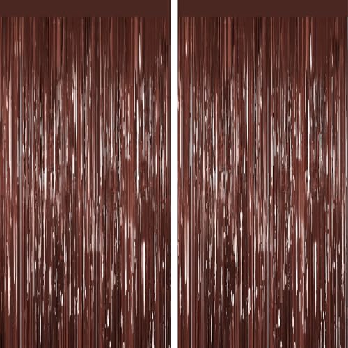 Coffee Brown Tinsel Backdrop Foil Fringe Curtains - 2 Packs Door Streamers Backdrop for Birthday Door Decorations, Party Supplies for Bachelorette, Graduation, Christmas, Football Game - color: Coffee Brown