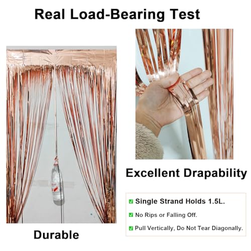 4 Pack Thickened Rose Gold Metallic Foil Fringe Curtains Streamer Rip Resistant Shimmer Tinsel Photo Booth Backdrop for Birthday Wedding Christmas Bachelorette Party Decorations 3.28ft x 6.56ft - color: Rose Gold, size: 4 Pack