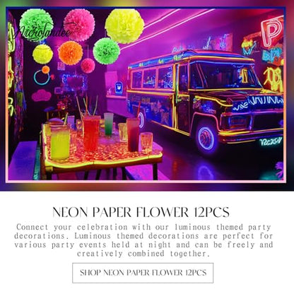 NICROLANDEE Blacklight Party Decorations - 12 PCS Fluorescent Neon Tissue Paper Pom Poms for Birthday, Wedding, Baby Shower, Glow-in-The-Dark, Neon, Prom Dance Party Photography - style: Neon