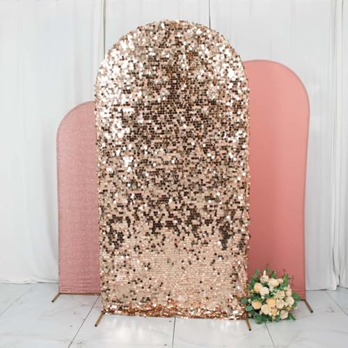 Efavormart Set of 3 Blush Rose Gold Chiara Arch Backdrop Covers (7ft/6ft/5ft), Round Top Snug Fit, Double-Sided Big Sequin, Tinsel & Spandex Mixed Texture for Wedding, Baby Shower, Events - color: Blue/Rose Gold