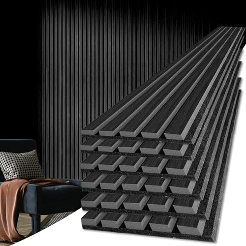 Art3d 6-Piece Wood Slat Acoustic Panels for Stylish Decor and Noise Reduction, 3D Textured Panel for Ceiling and Wall, Matte Black - color: Matte Black, size: 6Pcs - 94.5 * 7.9 inch