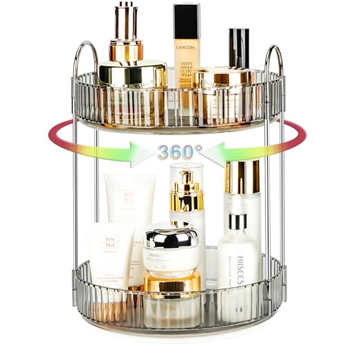 360 Rotating Makeup Organizer, 2 Tier Lazy Susan Bathroom Counter Organizer, Skincare Organizers, Spinning Perfume Organizer & Vanity Organizer Countertop (Classic Grey, 2 Tier) - color: Classic Grey, size: 2 Tier