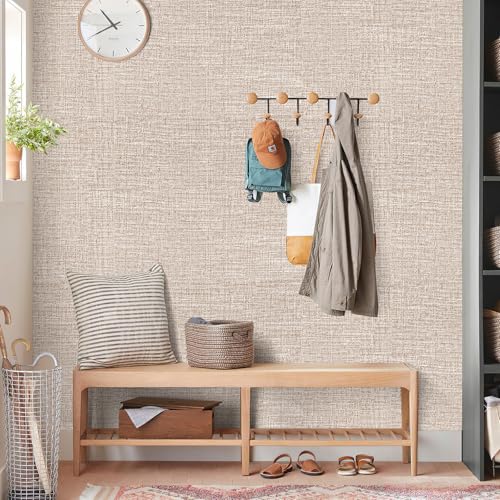 Amiya Grasscloth Khaki Wallpaper Peel and Stick Tan Faux Fabric Linen Contact Paper Beige Self Adhesive Removable Wall Paper for Bedroom Cabinet Liners Decor A Set of17.3"x300" - color: Khaki, size: 17.3" x 300"