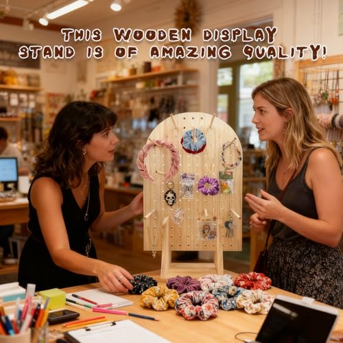 2 Pcs Wooden Pegboard Display Stand for Jewelry Keychains 25 Dowel Rods Accessories Rack, Earrings Organizer with Oval Pegboard Design for Craft Shows,Boutique Retail,Vendor Displays