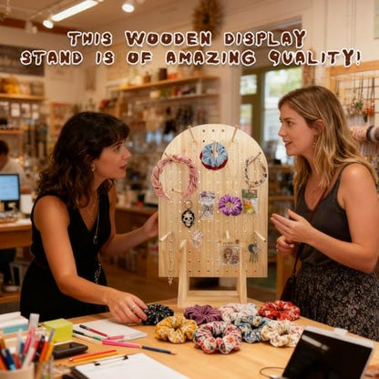 2 Pcs Wooden Pegboard Display Stand for Jewelry Keychains 25 Dowel Rods Accessories Rack, Earrings Organizer with Oval Pegboard Design for Craft Shows,Boutique Retail,Vendor Displays