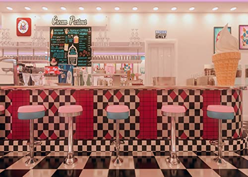 BELECO 12x8ft Fabric Vintage 50s Diner Backdrop for Photography 1950s American Diner Fast Food Soda Shop Restaurant Ice Cream Bar Stools Background 50s Diner Party Decor Photo Booth Studio Props - size: 12x8FT