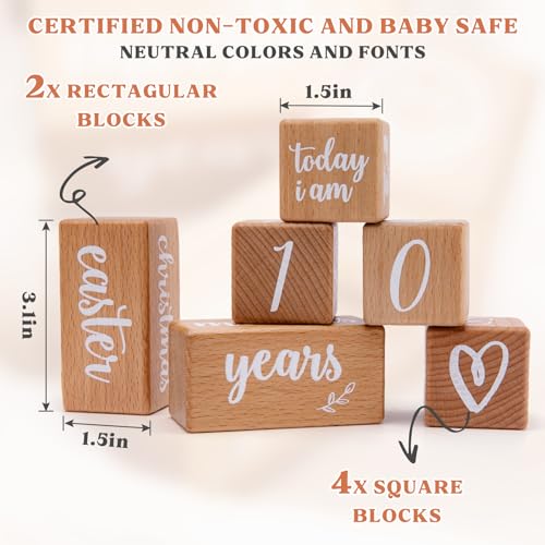 Monthly Baby Milestone Blocks Set of 6 Baby Age Blocks for Monthly Milestone Baby Age Milestone Signs Wooden Baby Photo Props Set Perfect for Baby Shower and Keepsake (Gift Set 6 PCS) - color: wood color 6pcs