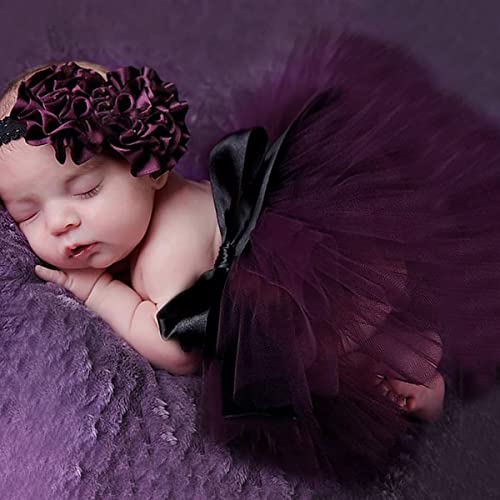 Ylsteed Newborn Girls Photography Prop Infant Tutu Skirt Newborn Lace Tulle Skirt Girl Photo Shoot Outfits Infant Princess Costume Clothes Photo Props-Purple - color: Purple