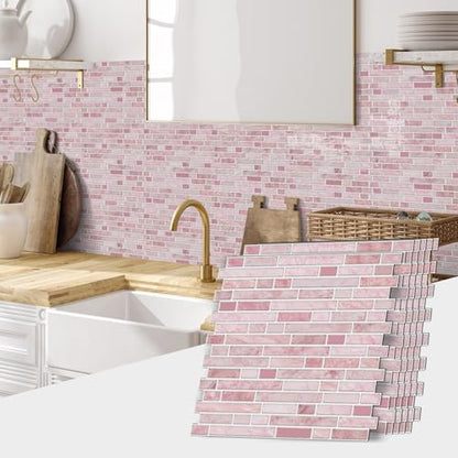 VICCI 12-Sheet Peel & Stick Tile Backsplash 12" x 12", Stick-On Wall Tiles for Kitchen, Bathroom & Laundry Room (Pink Marble Style) - color: Spt-106, size: 12 x 12 inch (Marble style)