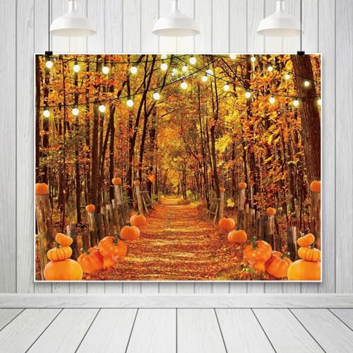 Fall Thanksgiving Backdrop for Photography 10x8ft Autumn Forest Pumpkin Path Maple Leaves Photo Backdrop Farm Harvest Thanksgiving Party Family Friendsgiving Decor Kids Adult Portrait Photo Props