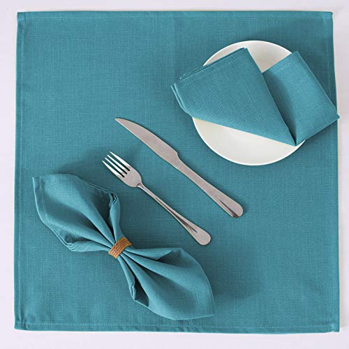 H.VERSAILTEX Cloth Napkins Set of 12 (18" X 18") Linen Textured Dinner Napkins Waterproof Extra Soft Thick Durable Reusable Napkins with Hemmed Edges for Dinners, Weddings and Everyday Use, Teal - color: Teal, size: 18" x 18" (Square)