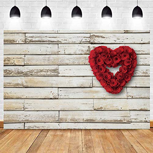Red Rose Floral Wedding Photography Backdrop Valentine's Day Party Backdrops Love Heart Retro Wooden Wall Photo Background Bridal Shower Birthday Party Banner Photo Studio Prop 150 x 100cm Vinyl Cloth