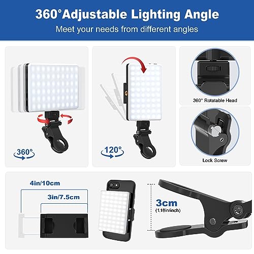 Selfie Light, Phone Light with Front & Back Clip, 60 LED Portable Light with 3 Modes, 5000mAh Rechargeable Video Light for Phone, iPhone, IPad, Laptop, TikTok, Makeup, Live Stream, Vlog - color: Black