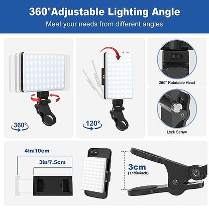 Selfie Light, Phone Light with Front & Back Clip, 60 LED Portable Light with 3 Modes, 5000mAh Rechargeable Video Light for Phone, iPhone, IPad, Laptop, TikTok, Makeup, Live Stream, Vlog - color: Black
