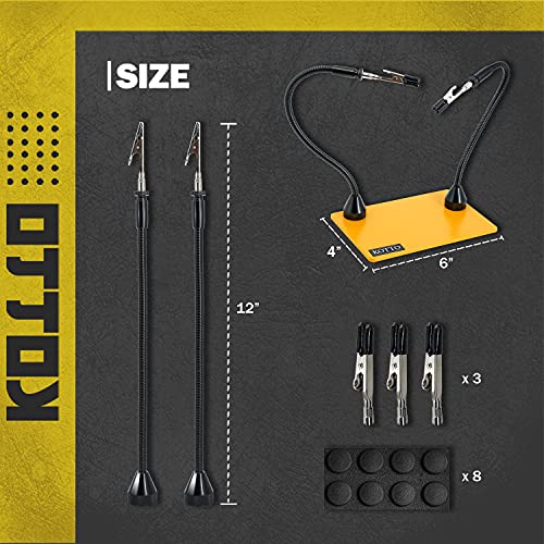 KOTTO Third Hand Soldering Tool PCB Holder Two Magnetic Based Flexible Metal Arms Helping Hands Crafts Jewelry Hobby Workshop Helping Station Non-Slip Steel Weighted Base
