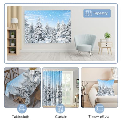 Mocsicka Winter Forest Backdrop 7x5ft White Snow Scene Photo Background Xmas Trees Snowflake Winter Wonderland Holiday Party Decor Studio Photobooth Props - size: 7x5ft (82x60 inch)