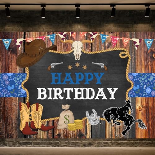 Wathon Western Cowboy Birthday Backdrop for Photography Southwest Country Ranch Rodeo Party Decorations Wild West Rustic Wooden Photo Background Booth Video Studio Props 5X3FT - color: Wooden Cowboy, size: 5X3FT