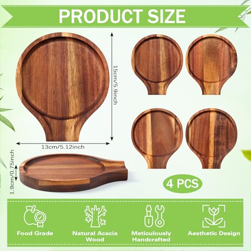 Honeydak 4 Pcs Acacia Wood Spoon Rest for Stovetop Handmade Smooth Wooden Kitchen Spoon Holder for Ladles Tong Cooking Accessories Housewarming Gifts(Retro Style) - style: Retro Style