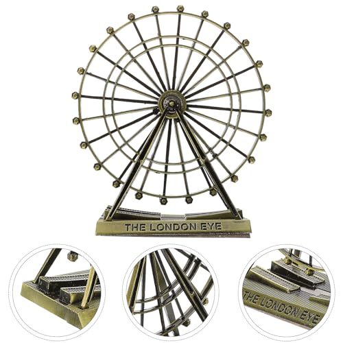 Veemoon Small Metal Ferris Wheel Decor, Table Ferris Wheel Model London Eye Ornament Retro Landmark Building Collection Bronze Iron Art Sculpture for Bar Restaurant Cabinet Entryway Photo Prop, 5.9 Ih